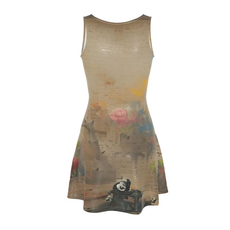 Overwhelmed - Beige Crush Velour - Stretchy & Shimmery Chain Jersey - Lightweight & Breathable A-Line Skater Dress