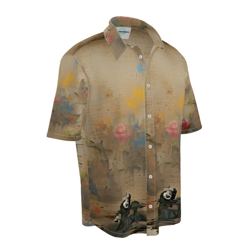 Overwhelmed - Beige Short Sleeve Button Up, Mother Of Pearl Buttons, Breathable Fabric, Men's Short Sleeve Shirt