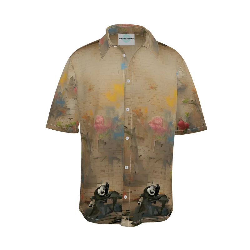 Overwhelmed - Beige Short Sleeve Button Up, Mother Of Pearl Buttons, Breathable Fabric, Men's Short Sleeve Shirt