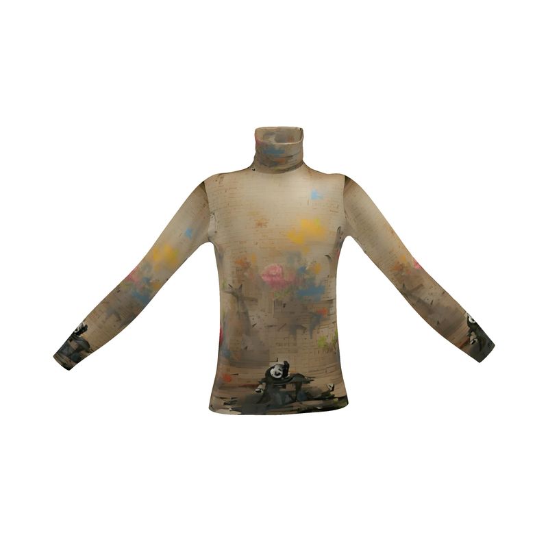 Overwhelmed - Beige Long Sleeves, Men's Slim Fit Roll Neck