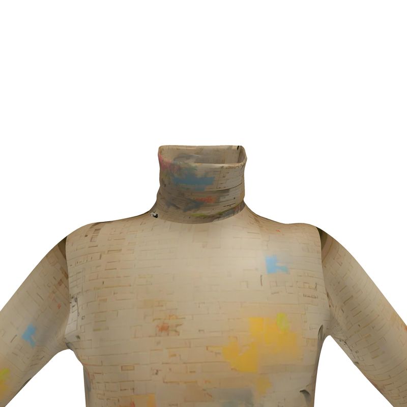 Overwhelmed - Beige Long Sleeves, Men's Slim Fit Roll Neck