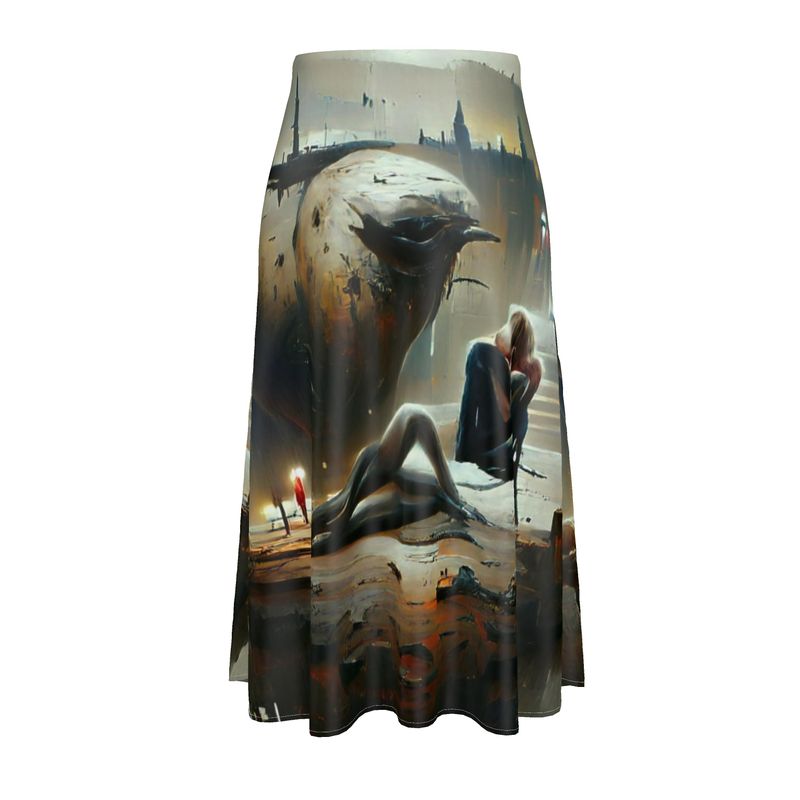 Lonely - Dark Grey & Brown Elasticated Waist, High Rise, A-line Shape, Luxurious Feel Premium Quality Midi Skirt