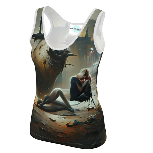 Lonely - Dark Grey & Brown Scoop Neck, Higher At The Back Ladies Vest Top