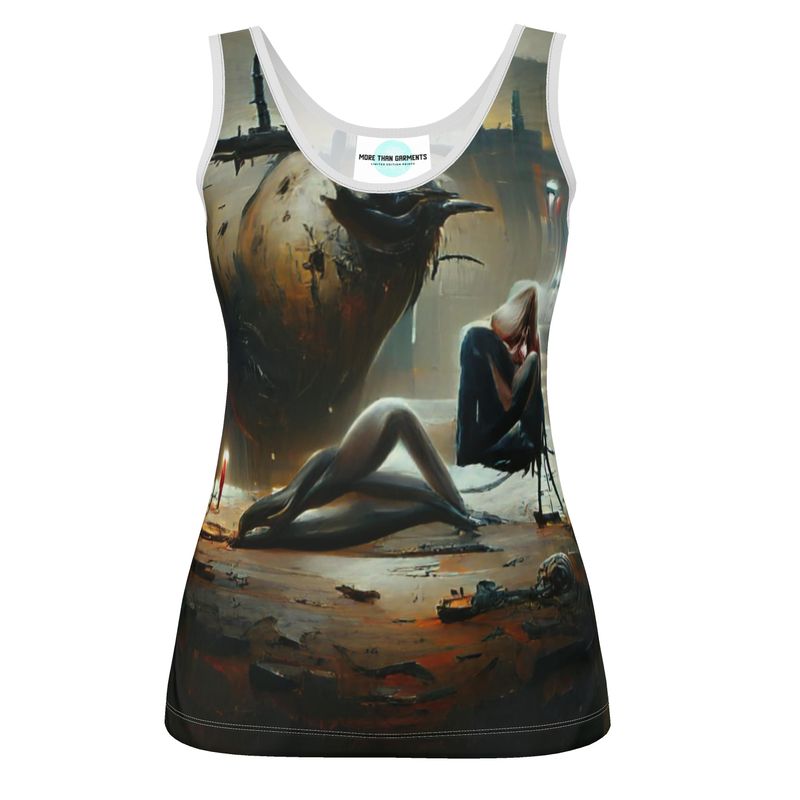 Lonely - Dark Grey & Brown Scoop Neck, Higher At The Back Ladies Vest Top