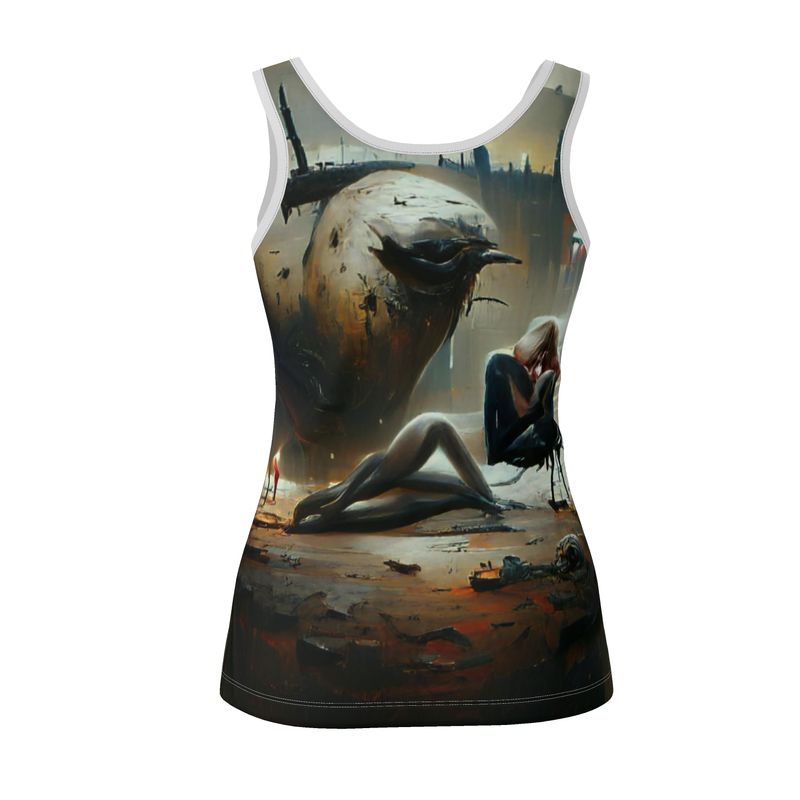 Lonely - Dark Grey & Brown Scoop Neck, Higher At The Back Ladies Vest Top