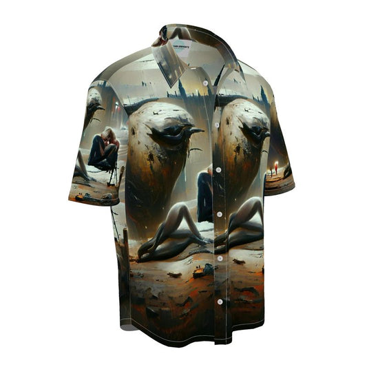 Lonely - Dark Grey & Brown Short Sleeve Button Up, Mother Of Pearl Buttons, Breathable Fabric, Men's Short Sleeve Shirt