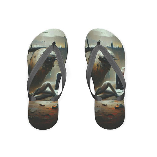 Lonely - Dark Grey & Brown Plastic Straps, Covered With Poly-Satin, Sturdy Foam Base Flip Flops