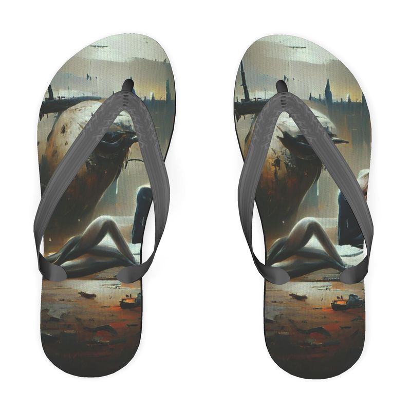 Lonely - Dark Grey & Brown Plastic Straps, Covered With Poly-Satin, Sturdy Foam Base Flip Flops