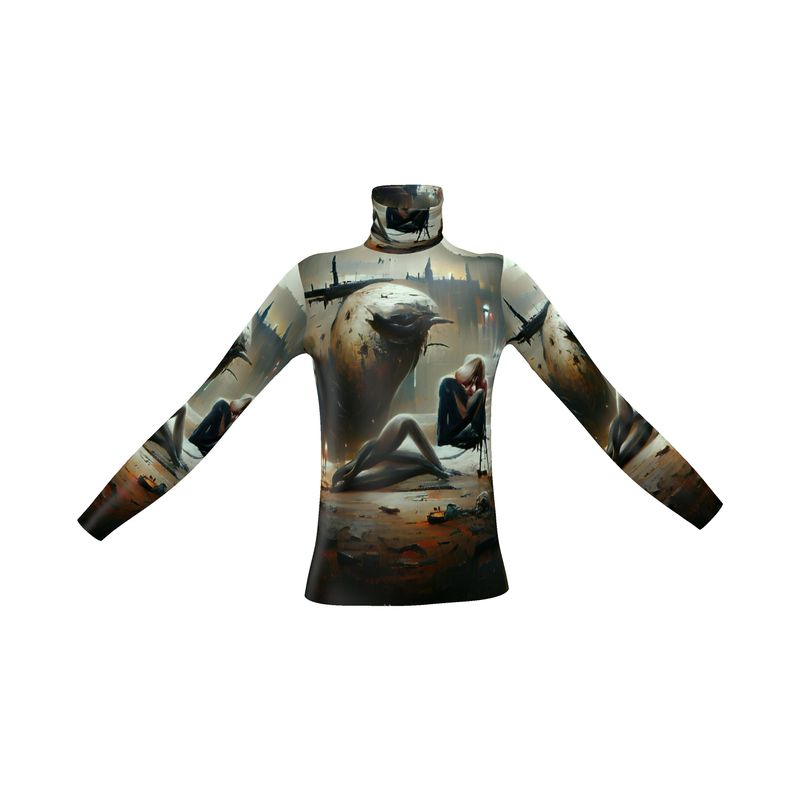 Lonely - Dark Grey & Brown Long Sleeves, Men's Slim Fit Roll Neck