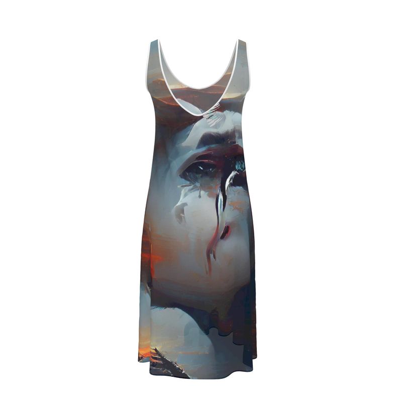 Sorrow - Light Blue, Red and Grey Sleeveless Cut, Relaxed Fit, Midi Length, Lowcut Back Sleeveless Midi Dress