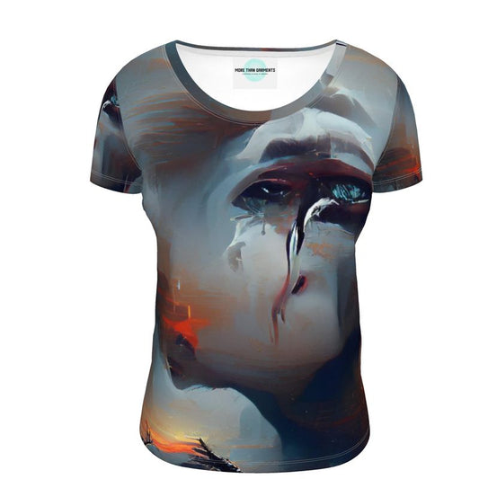 Sorrow - Light Blue, Red and Grey Soft And Durable Fabric, Flattering, Relaxed Shape, Ladies Scoop Neck T-Shirt