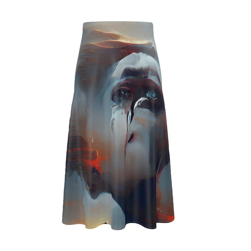 Sorrow - Light Blue, Red and Grey Elasticated Waist, High Rise, A-line Shape, Luxurious Feel Premium Quality Midi Skirt