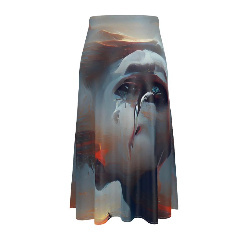 Sorrow - Light Blue, Red and Grey Elasticated Waist, High Rise, A-line Shape, Luxurious Feel Premium Quality Midi Skirt