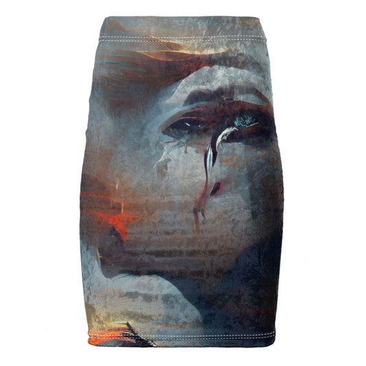 Sorrow - Light Blue, Red and Grey Chose Top Stitch Thread Colour Pencil Skirt