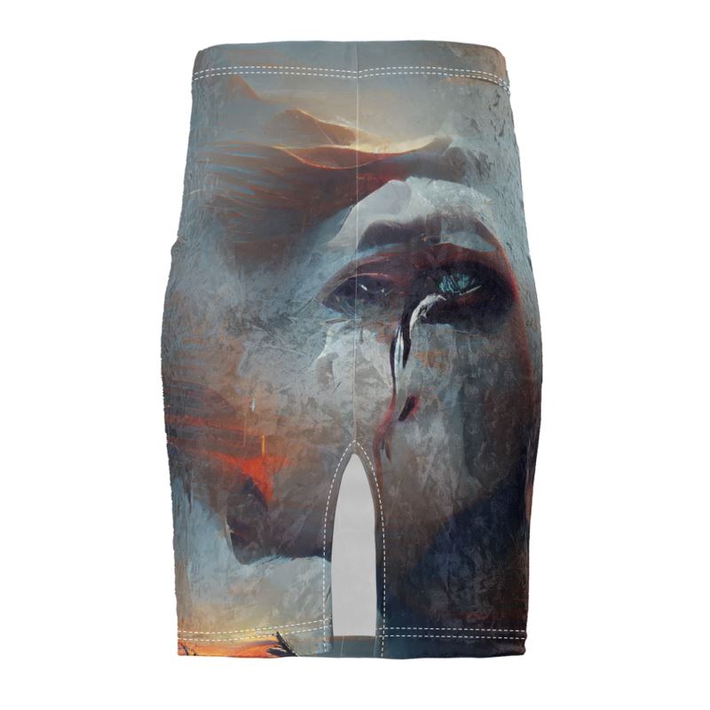 Sorrow - Light Blue, Red and Grey Chose Top Stitch Thread Colour Pencil Skirt