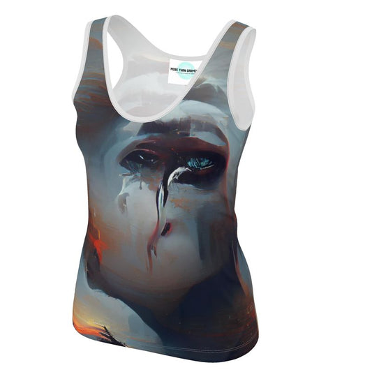 Sorrow - Light Blue, Red and Grey Scoop Neck, Higher At The Back Ladies Vest Top