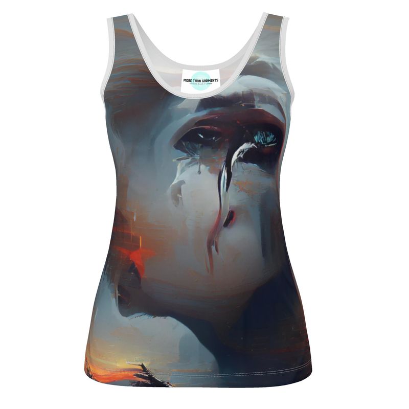 Sorrow - Light Blue, Red and Grey Scoop Neck, Higher At The Back Ladies Vest Top