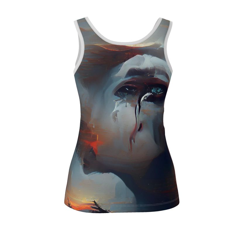 Sorrow - Light Blue, Red and Grey Scoop Neck, Higher At The Back Ladies Vest Top