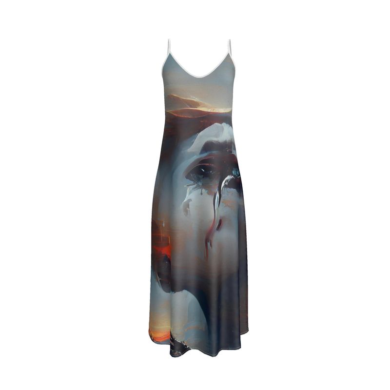 Sorrow - Light Blue, Red and Grey Tapered Waist, Flared Bottom Slip Dress