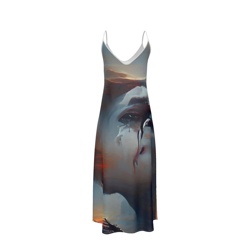 Sorrow - Light Blue, Red and Grey Tapered Waist, Flared Bottom Slip Dress