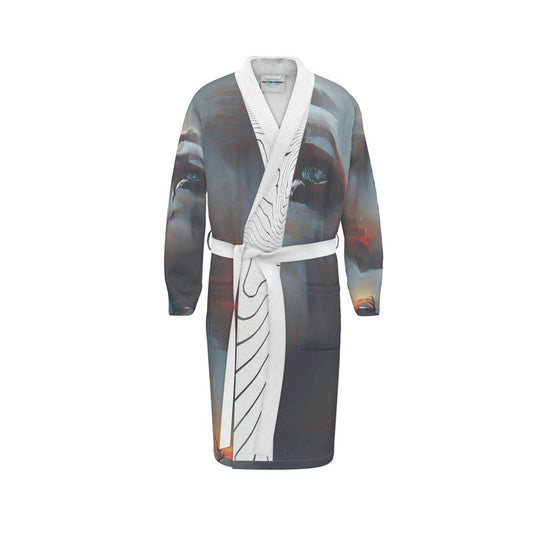 Sorrow - Light Blue, Red and Grey Unisex Fire-Rated Fabric Dressing Gown