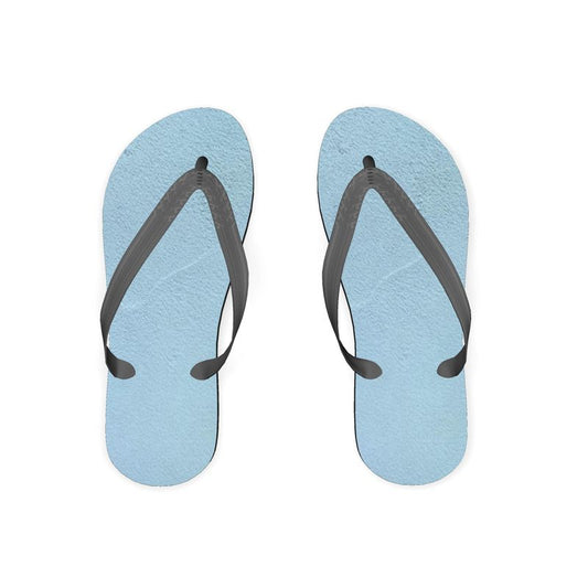 Blue Concrete Wall - Light Blue Plastic Straps, Covered With Poly-Satin, Sturdy Foam Base Flip Flops