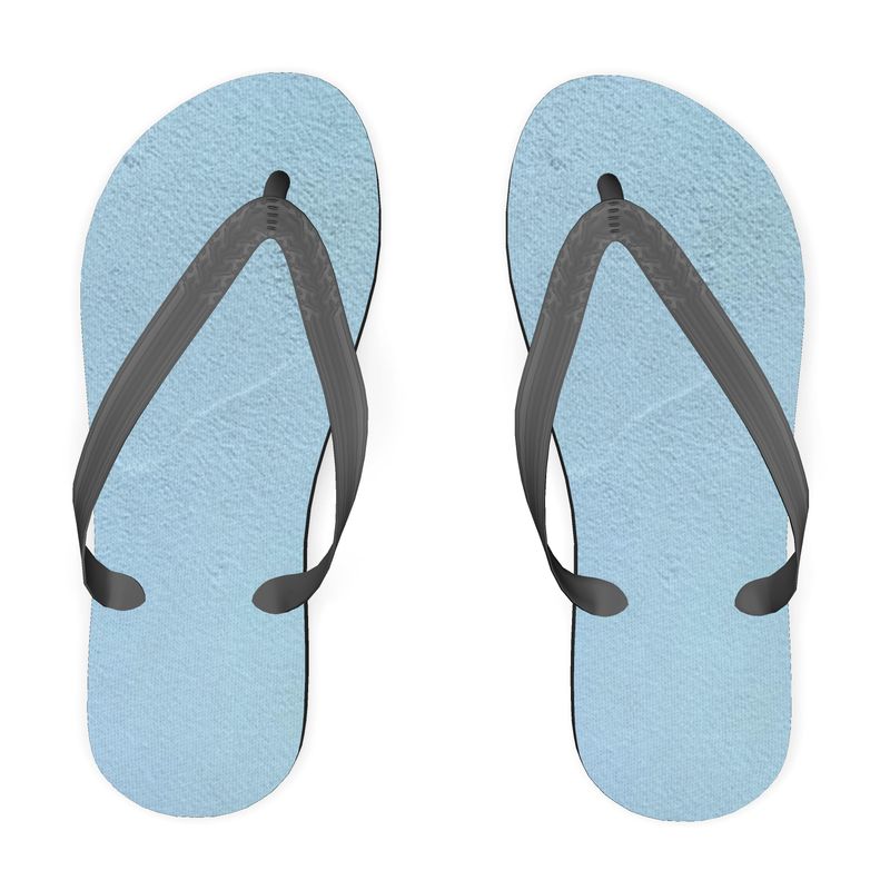 Blue Concrete Wall - Light Blue Plastic Straps, Covered With Poly-Satin, Sturdy Foam Base Flip Flops