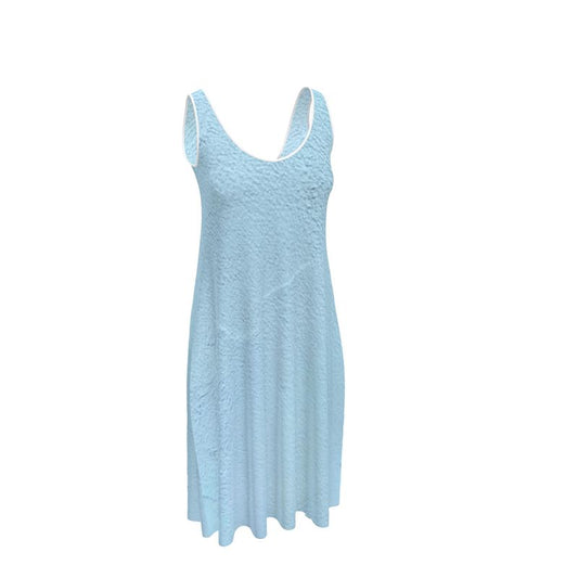 Blue Concrete Wall - Light Blue Sleeveless Cut, Relaxed Fit, Midi Length, Lowcut Back Sleeveless Midi Dress