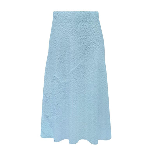 Blue Concrete Wall - Light Blue Elasticated Waist, High Rise, A-line Shape, Luxurious Feel Premium Quality Midi Skirt