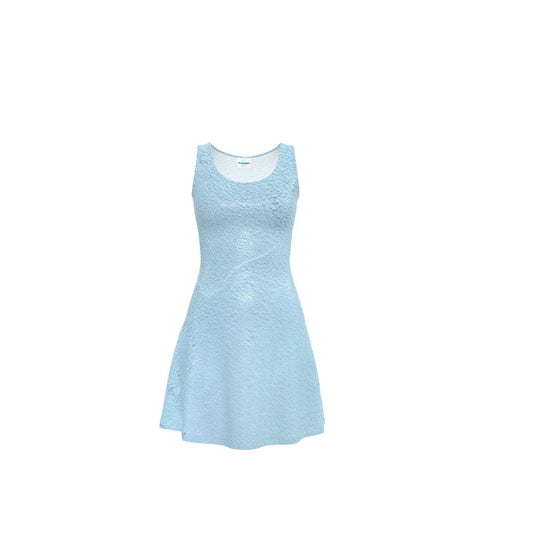 Blue Concrete Wall - Light Blue Crush Velour - Stretchy & Shimmery Chain Jersey - Lightweight & Breathable A-Line Skater Dress