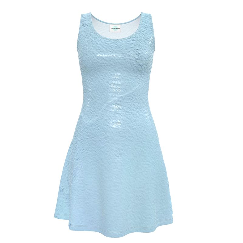 Blue Concrete Wall - Light Blue Crush Velour - Stretchy & Shimmery Chain Jersey - Lightweight & Breathable A-Line Skater Dress