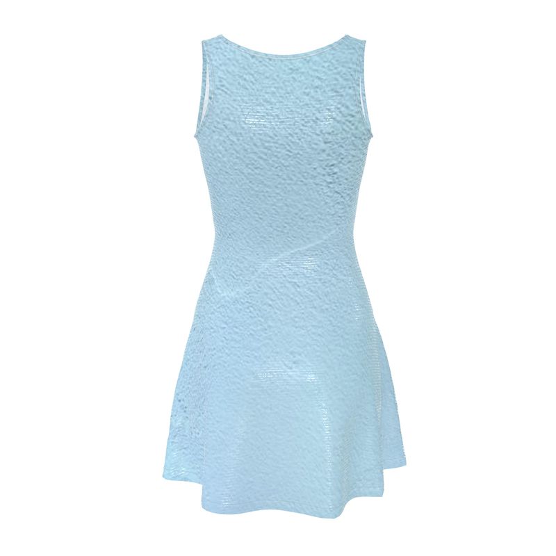 Blue Concrete Wall - Light Blue Crush Velour - Stretchy & Shimmery Chain Jersey - Lightweight & Breathable A-Line Skater Dress