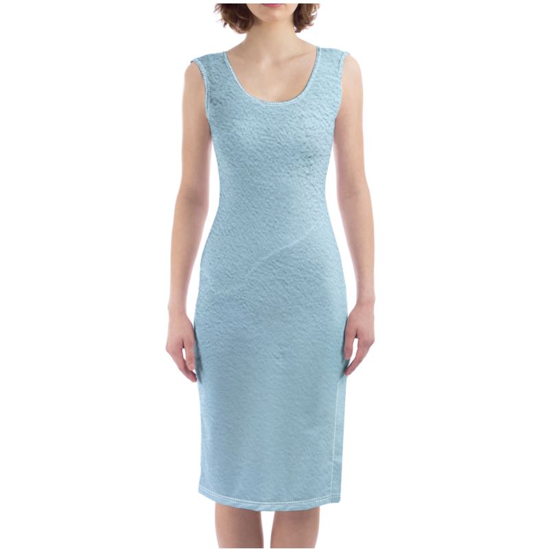 Blue Concrete Wall - Light Blue Silky, Slim Fit Split Leg Bodycon Dress