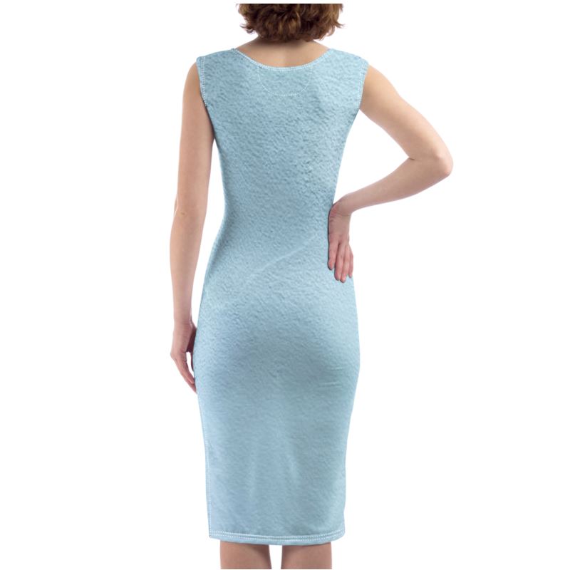 Blue Concrete Wall - Light Blue Silky, Slim Fit Split Leg Bodycon Dress