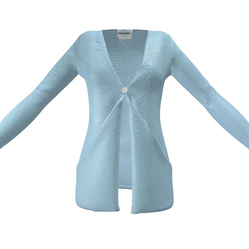 Blue Concrete Wall - Light Blue Drop Pockets & Waterfall Front V-Neck, Long Sleeves, Single Button, Jersey Knit Fabric, Ladies Cardigan With Pockets