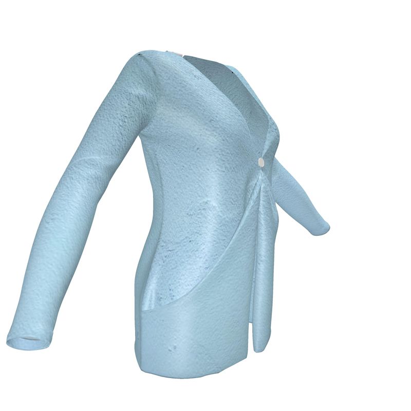 Blue Concrete Wall - Light Blue Drop Pockets & Waterfall Front V-Neck, Long Sleeves, Single Button, Jersey Knit Fabric, Ladies Cardigan With Pockets