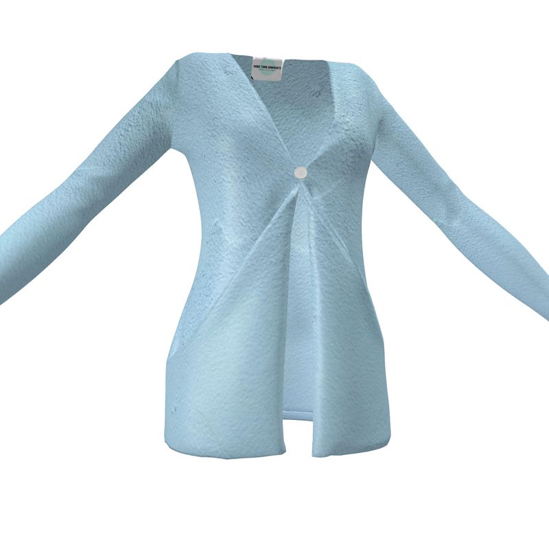 Blue Concrete Wall - Light Blue Drop Pockets & Waterfall Front V-Neck, Long Sleeves, Single Button, Jersey Knit Fabric, Ladies Cardigan With Pockets