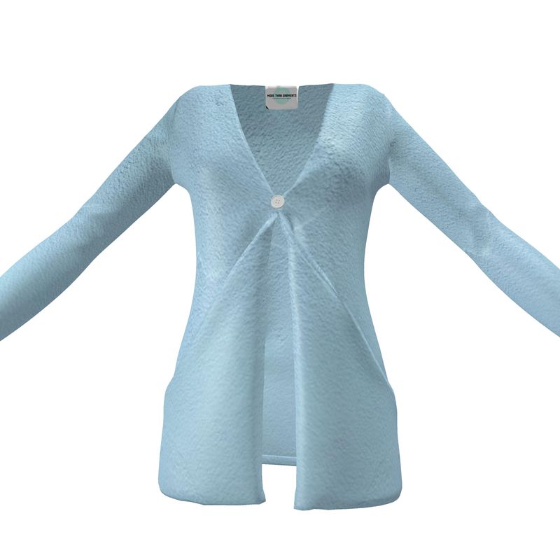 Blue Concrete Wall - Light Blue Drop Pockets & Waterfall Front V-Neck, Long Sleeves, Single Button, Jersey Knit Fabric, Ladies Cardigan With Pockets