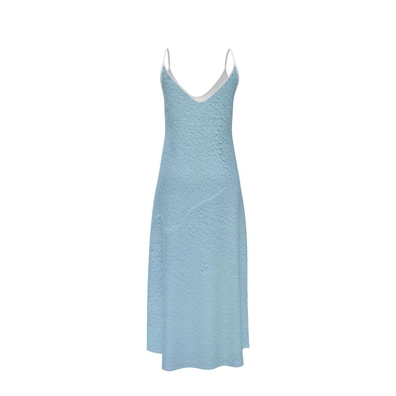 Blue Concrete Wall - Light Blue Tapered Waist, Flared Bottom Slip Dress