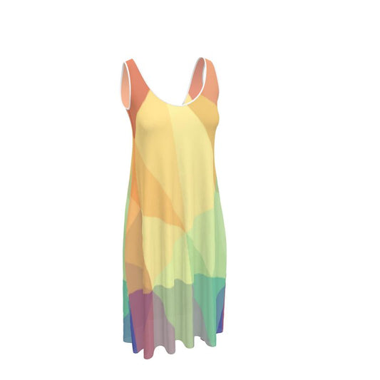 Stained Glass Window - Multi Coloured Sleeveless Cut, Relaxed Fit, Midi Length, Lowcut Back Sleeveless Midi Dress