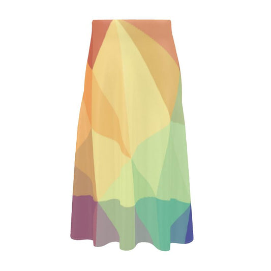 Stained Glass Window - Multi Coloured Elasticated Waist, High Rise, A-line Shape, Luxurious Feel Premium Quality Midi Skirt