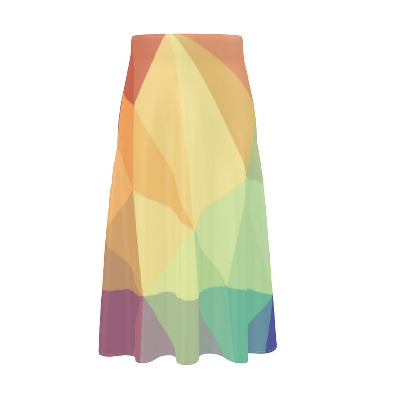 Stained Glass Window - Multi Coloured Elasticated Waist, High Rise, A-line Shape, Luxurious Feel Premium Quality Midi Skirt