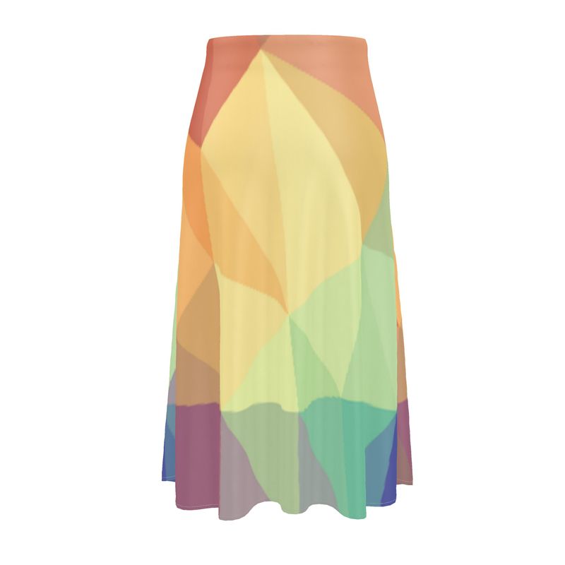 Stained Glass Window - Multi Coloured Elasticated Waist, High Rise, A-line Shape, Luxurious Feel Premium Quality Midi Skirt