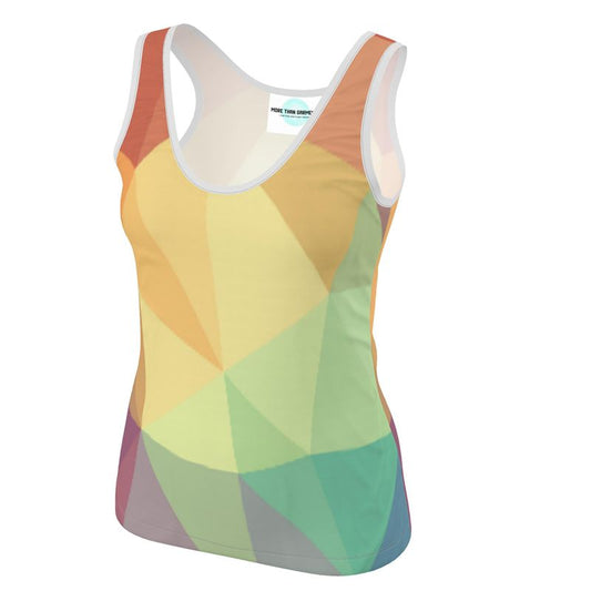 Stained Glass Window - Multi Coloured Scoop Neck, Higher At The Back Ladies Vest Top