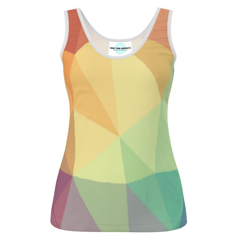 Stained Glass Window - Multi Coloured Scoop Neck, Higher At The Back Ladies Vest Top