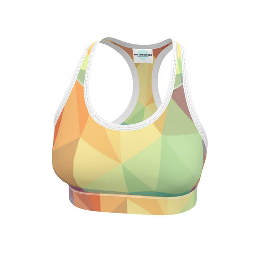 Stained Glass Window - Multi Coloured Binding And Elastic, Light Support For Low-Impact Exercise, Flex Sport Lycra Fabric Sports Bra