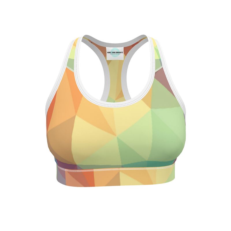 Stained Glass Window - Multi Coloured Binding And Elastic, Light Support For Low-Impact Exercise, Flex Sport Lycra Fabric Sports Bra