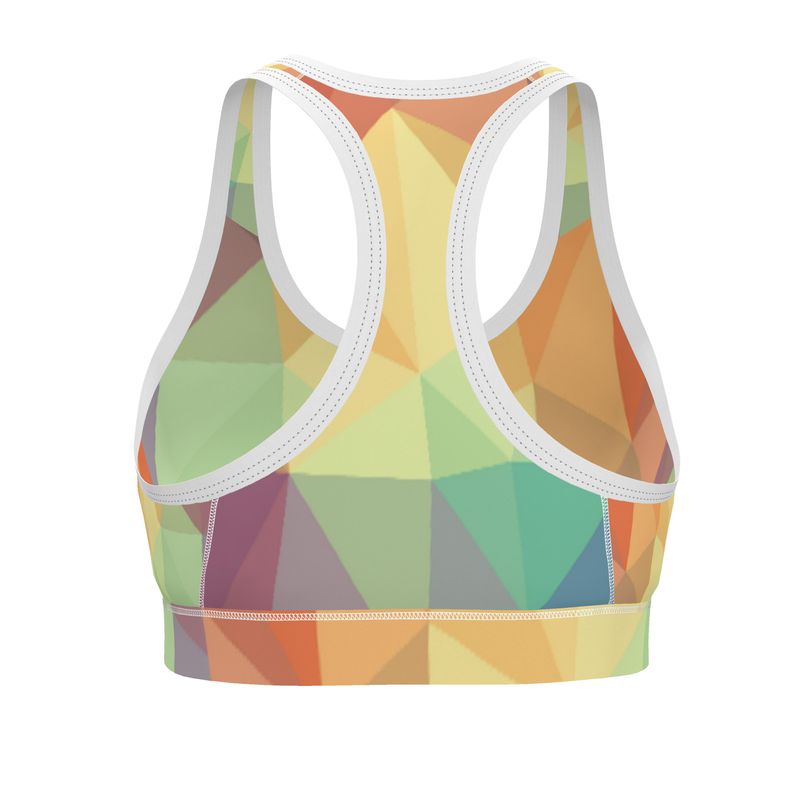 Stained Glass Window - Multi Coloured Binding And Elastic, Light Support For Low-Impact Exercise, Flex Sport Lycra Fabric Sports Bra