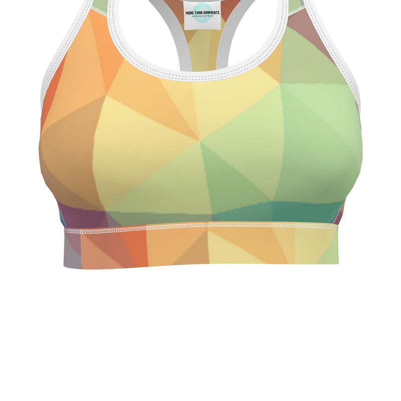 Stained Glass Window - Multi Coloured Binding And Elastic, Light Support For Low-Impact Exercise, Flex Sport Lycra Fabric Sports Bra