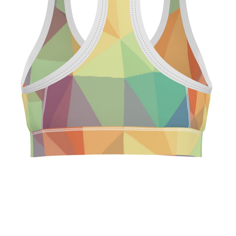 Stained Glass Window - Multi Coloured Binding And Elastic, Light Support For Low-Impact Exercise, Flex Sport Lycra Fabric Sports Bra